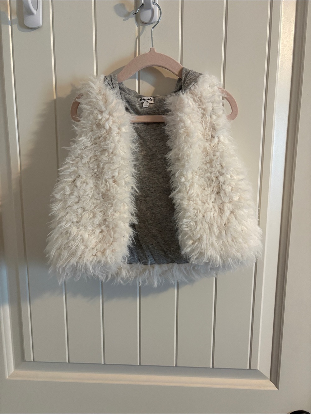 Kids Cream Faux Fur Vest with Gray Knit Lining